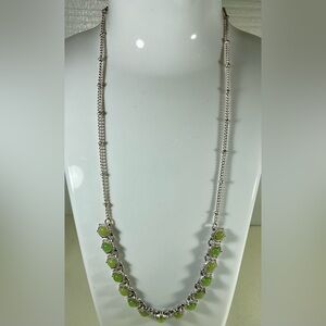 Nine West Silver Chain Necklace with Lime Green Stone Accents EUC